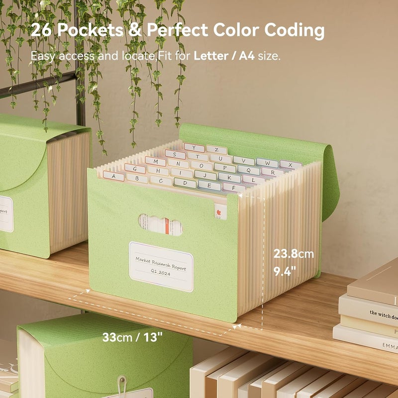 EcoStash Accordion File Organizer, 26 Pockets Wheat Straw Expanding File Folder, Monthly Bill Receipt Organizer, A-Z Tabs, 100% BPA Free, Return to Nature, Healthy Living, Letter/A4 Size - Mint Green - Image 3